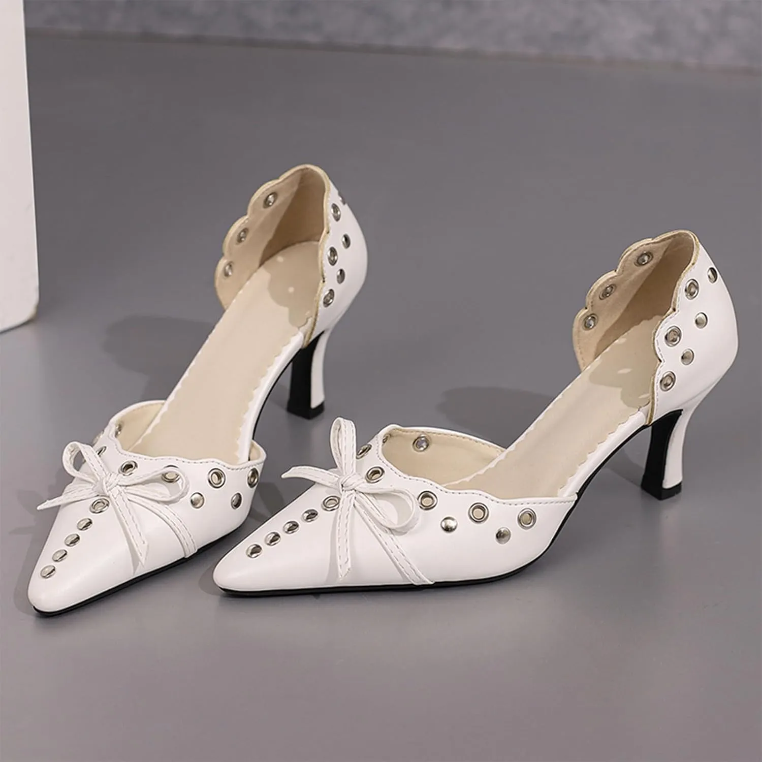 Women's Black Heels, Elegant Bow Pointed-Toe Heels, Sexy Vintage Studded Kitten Heels, Dress Party Wedding Work Backless Mule Pumps