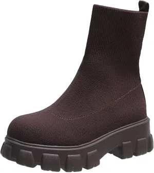 Womens Booties Low Heel Knit Boots Platform Ankle Boots Women's Boots Elastic Platform Ankle Booties Chunky Heel Boots