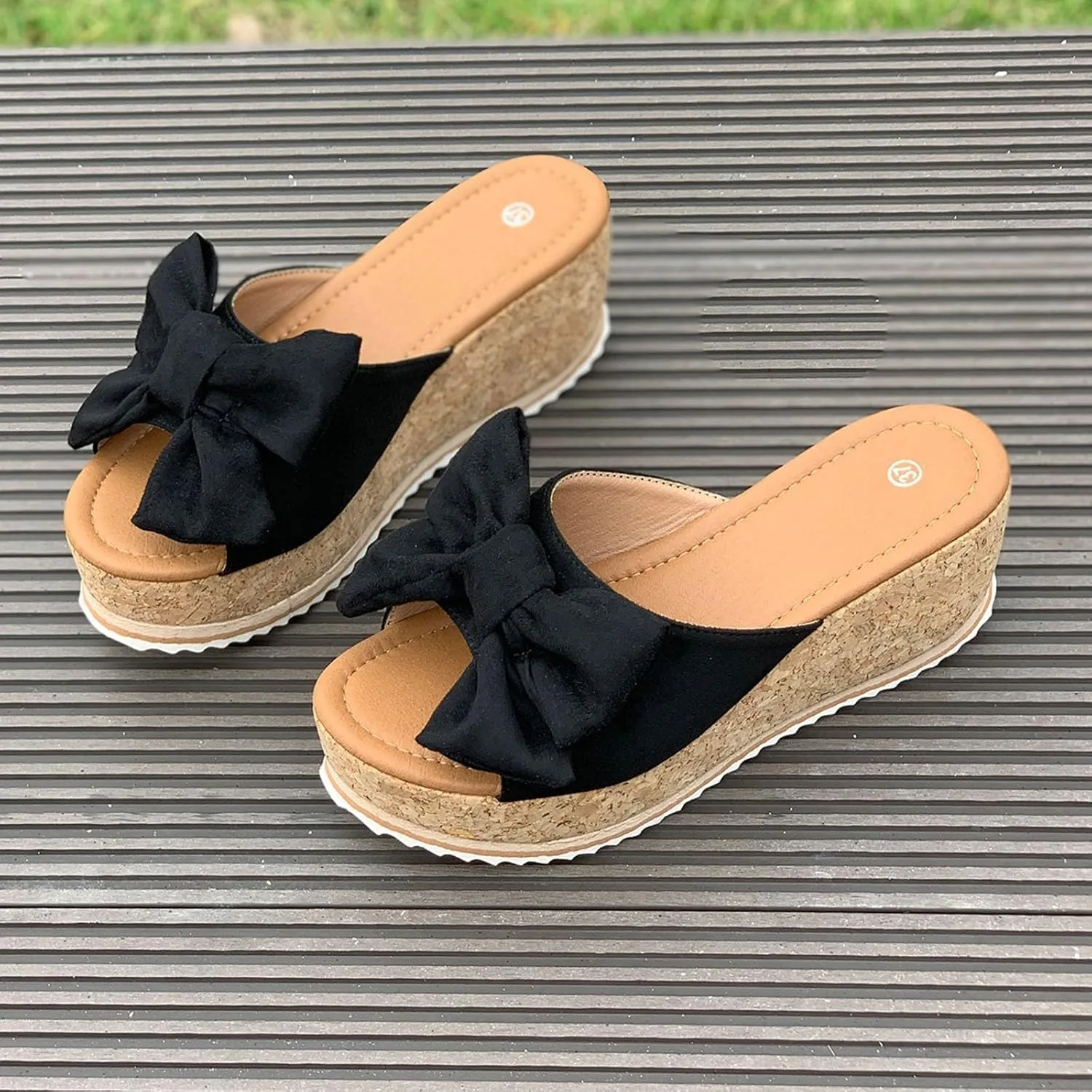 Women's Bow Knot Flat Sandals Dressy Walking Orthopedic Slippers Casual Lightweight Summer Slippers Open Toe Slip On Slides Single Band Wedges Fashion Beach Shoes