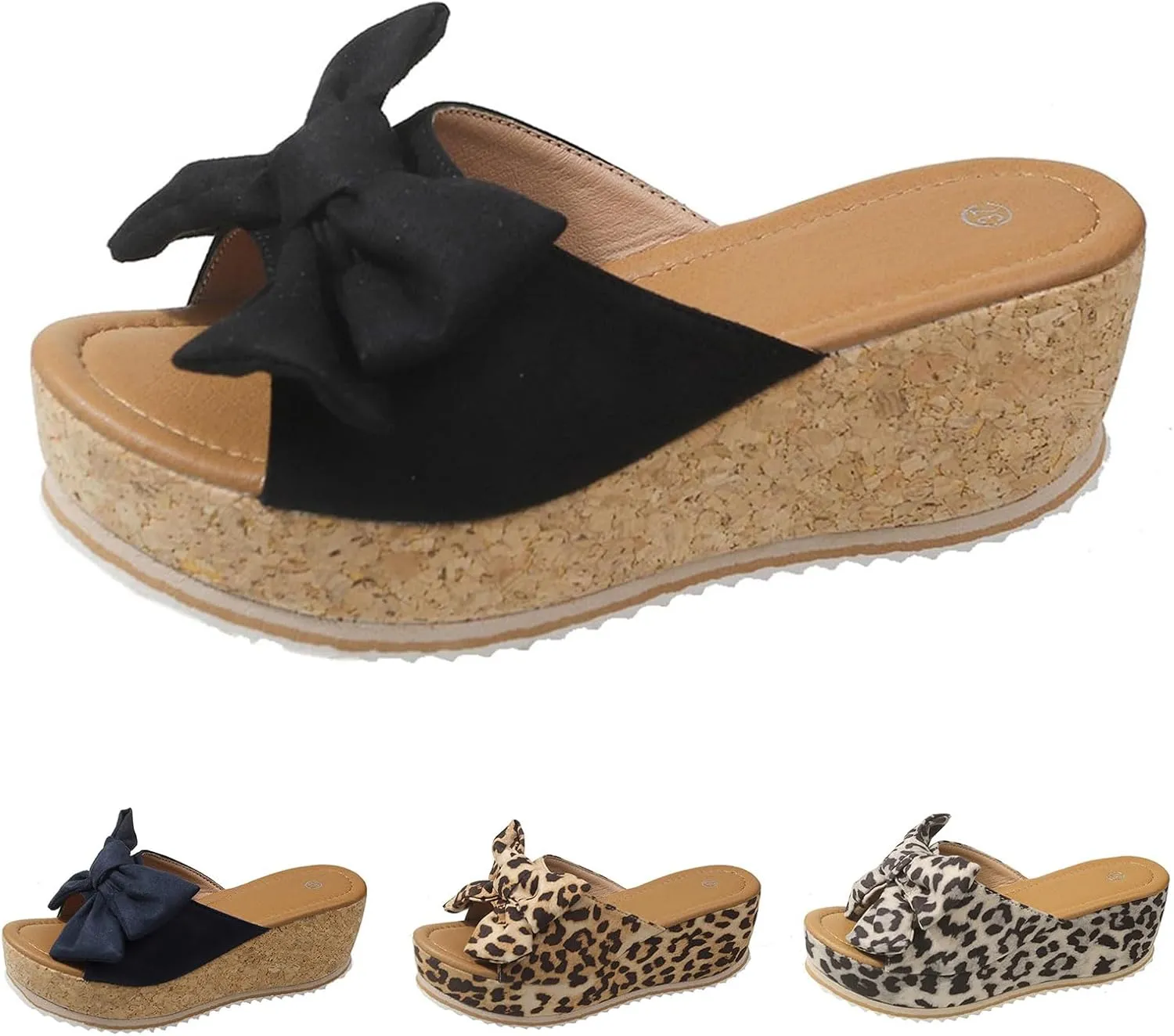 Women's Bow Knot Flat Sandals Dressy Walking Orthopedic Slippers Casual Lightweight Summer Slippers Open Toe Slip On Slides Single Band Wedges Fashion Beach Shoes