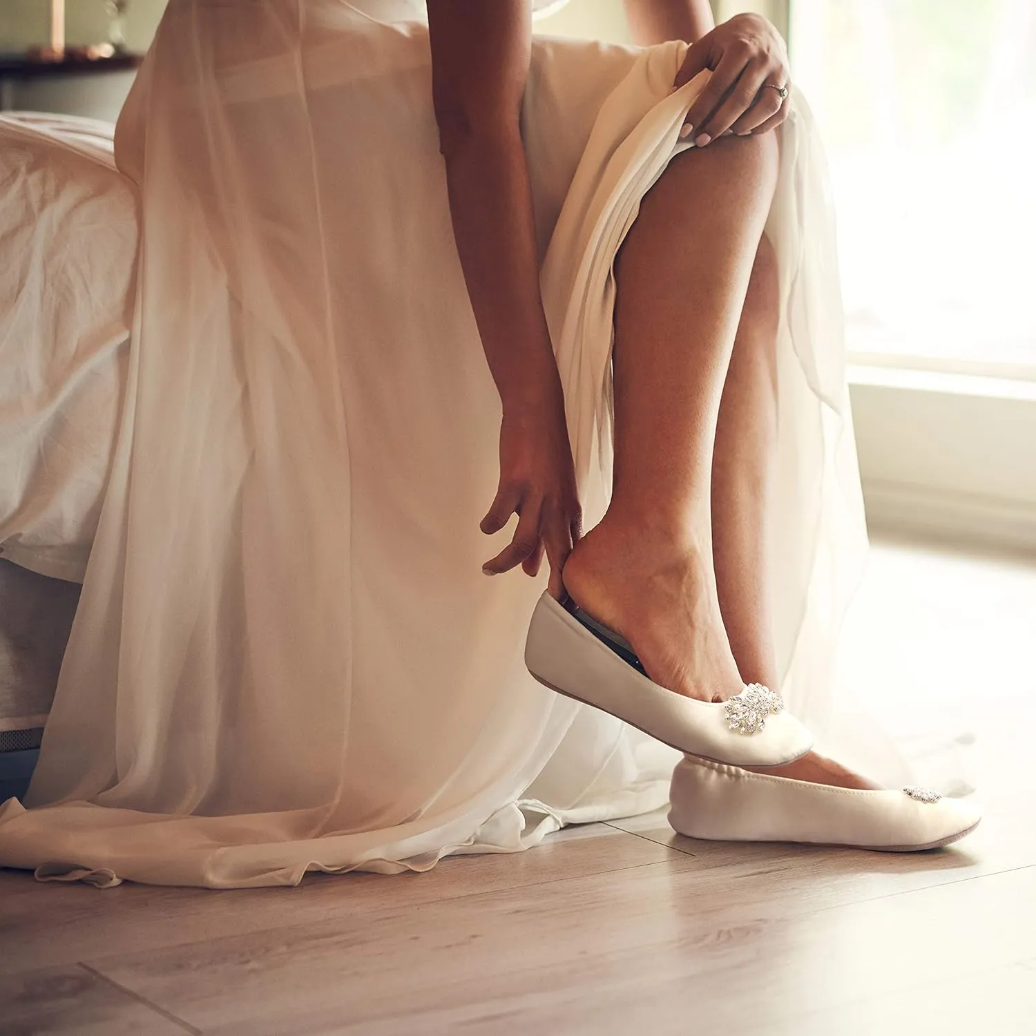Women's Bridal Satin Slippers Comfortable Dancing Shoes for Bride