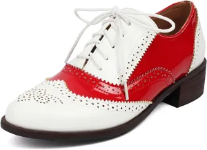 Women's Concise Brogue Lace up Shoes Closed Round Toe Party Comfortable Business Formal Occasion Oxfords Dance Chunky Dating Two Toned Mid Block Vintage Cosplay Heels