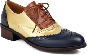 Women's Concise Brogue Lace up Shoes Closed Round Toe Party Comfortable Business Formal Occasion Oxfords Dance Chunky Dating Two Toned Mid Block Vintage Cosplay Heels