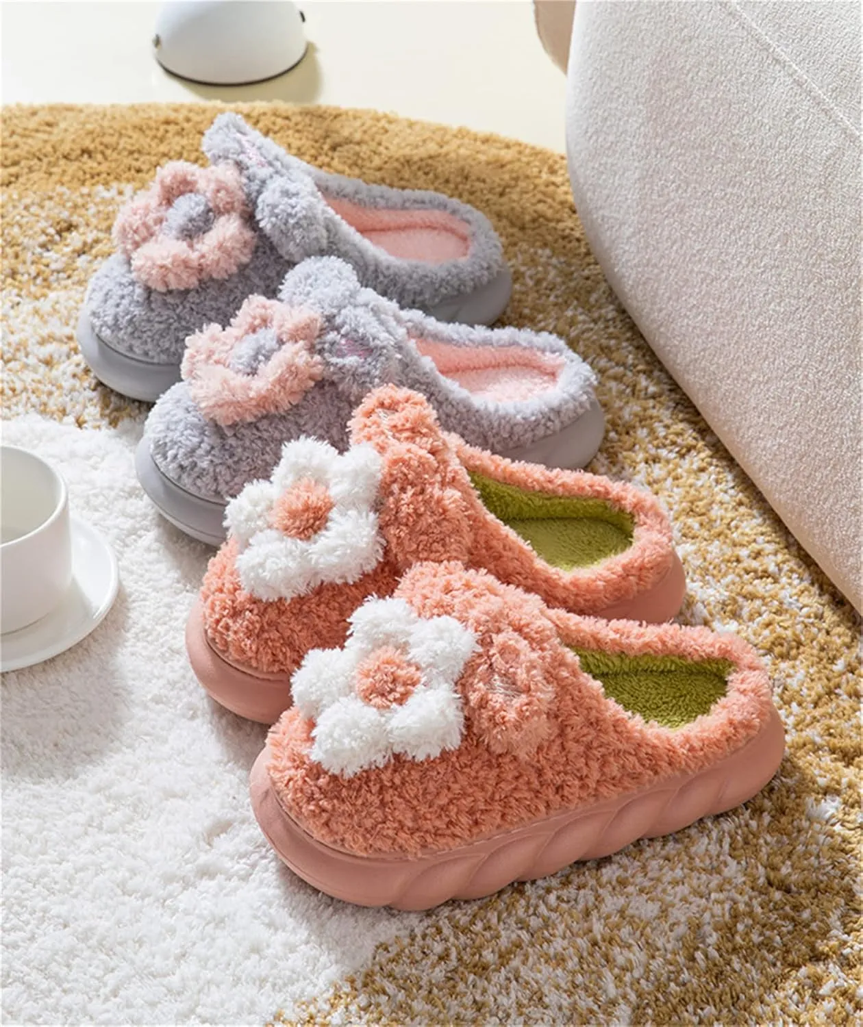 Women's Floral Cotton Soft Indoor Anti-skid Plush Slippers
