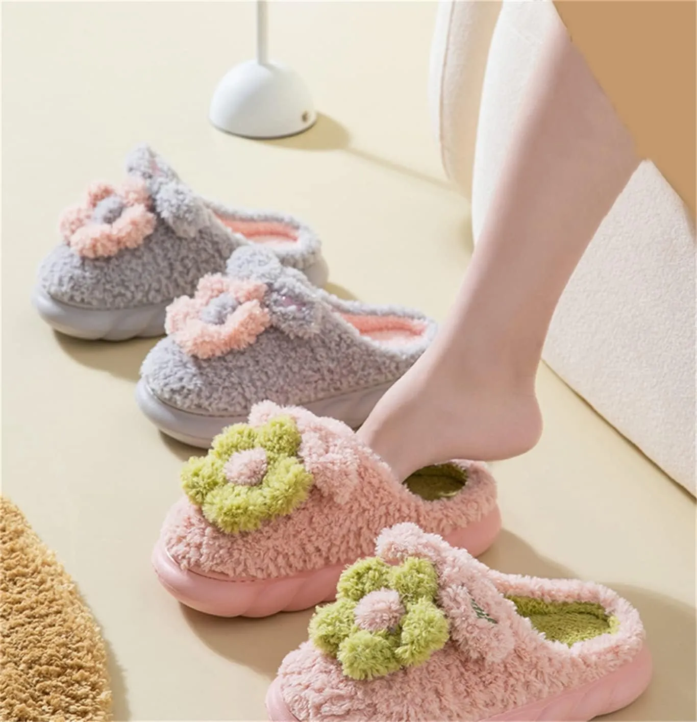 Women's Floral Cotton Soft Indoor Anti-skid Plush Slippers