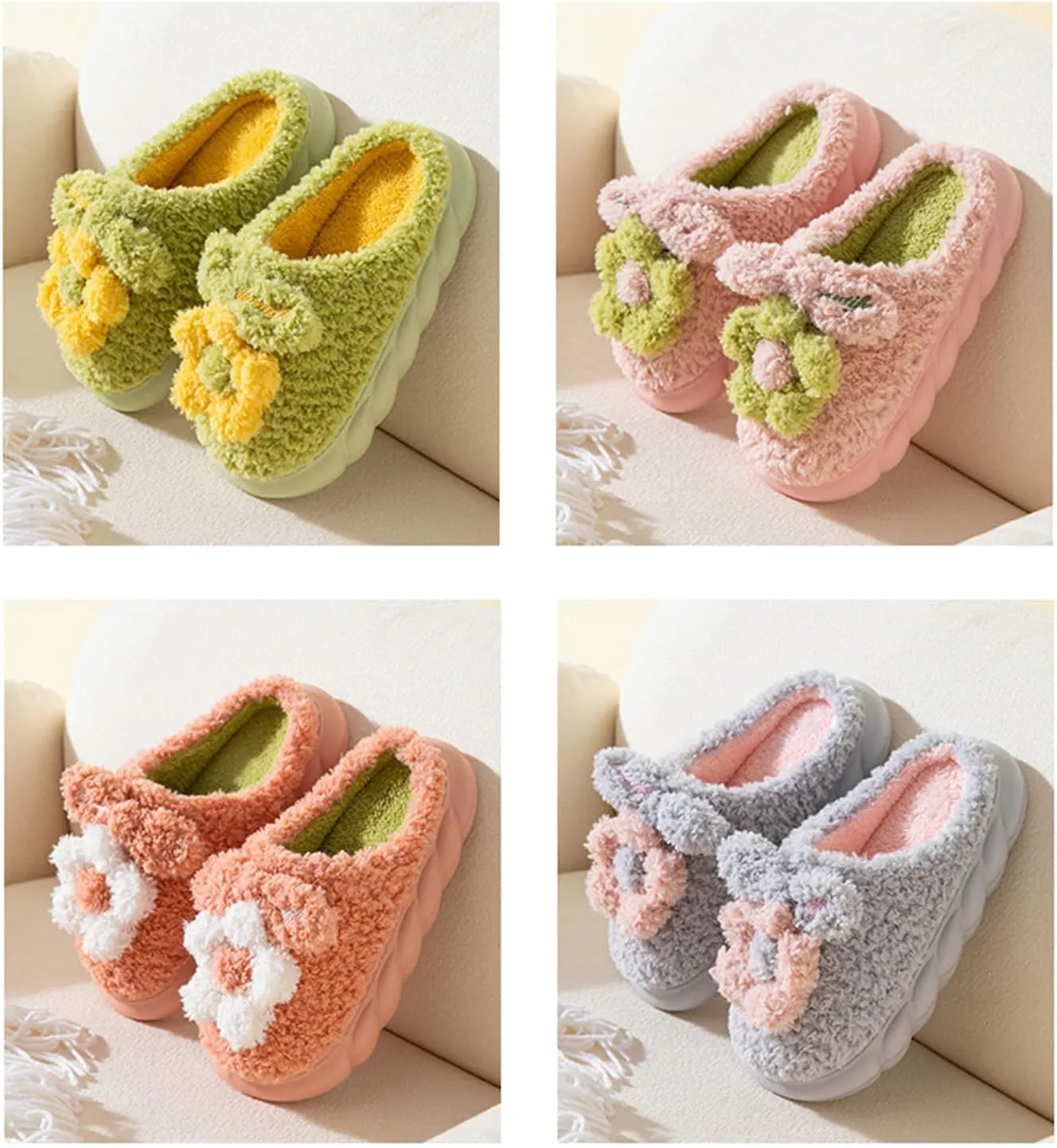 Women's Floral Cotton Soft Indoor Anti-skid Plush Slippers