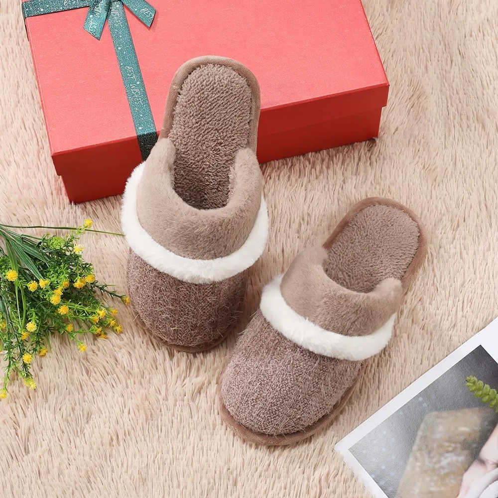 Women's Fuzzy Memory Foam Slippers Warm Gifts Trendy House Slippers Anti-Skid Rubber House Shoes for Women Mom Girlfriend Indoor Outdoor