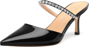 Womens Heeled Sandals Rhinestones Strap Pointed Toe Stiletto High Heels Fashion Dress Mules Shoes For Women 2.5 Inch