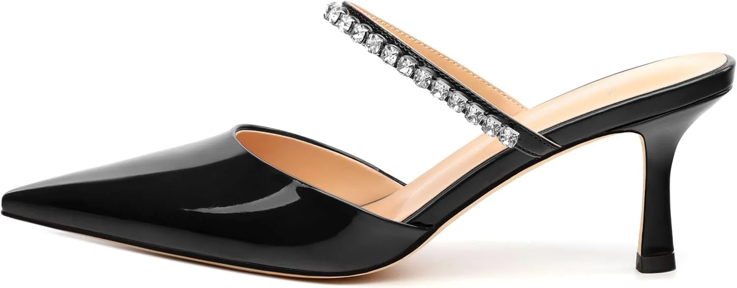 Womens Heeled Sandals Rhinestones Strap Pointed Toe Stiletto High Heels Fashion Dress Mules Shoes For Women 2.5 Inch