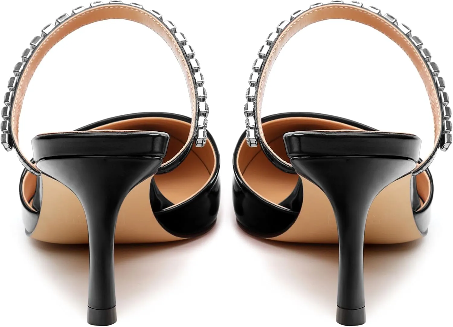 Womens Heeled Sandals Rhinestones Strap Pointed Toe Stiletto High Heels Fashion Dress Mules Shoes For Women 2.5 Inch