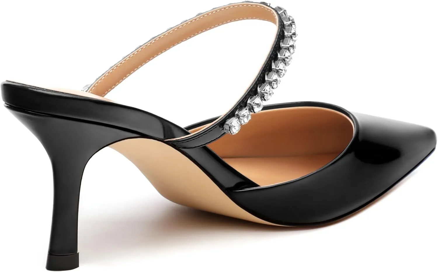 Womens Heeled Sandals Rhinestones Strap Pointed Toe Stiletto High Heels Fashion Dress Mules Shoes For Women 2.5 Inch