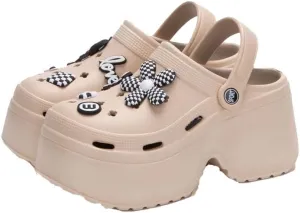 Women's Hight Heels Mule Slippers Garden Shoes DIY Platform Clogs Slip On Slides Shoes Sports Beach Sandals Gardener Clog