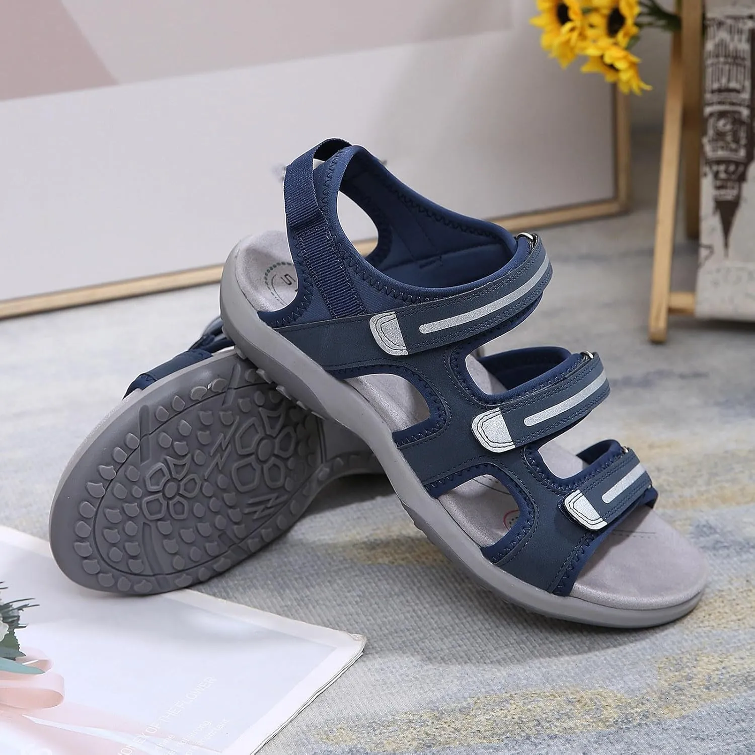 Womens Hiking Sport Sandals Straps with Adjustable Hooks Outdoor Arch Support Athletic Shoes Comfortable Lightweight Walking Soft Insole Beach Vacation Fashion Summer Casual Sandals