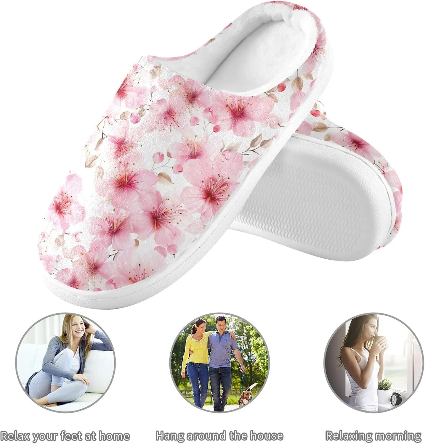 Womens Men's Cherry Blossom Flower Slippers,Memory Foam Slippers for Home,Bedroom Slippers Fluffy Fuzzy Slippers House Shoes for Women Men 21343598