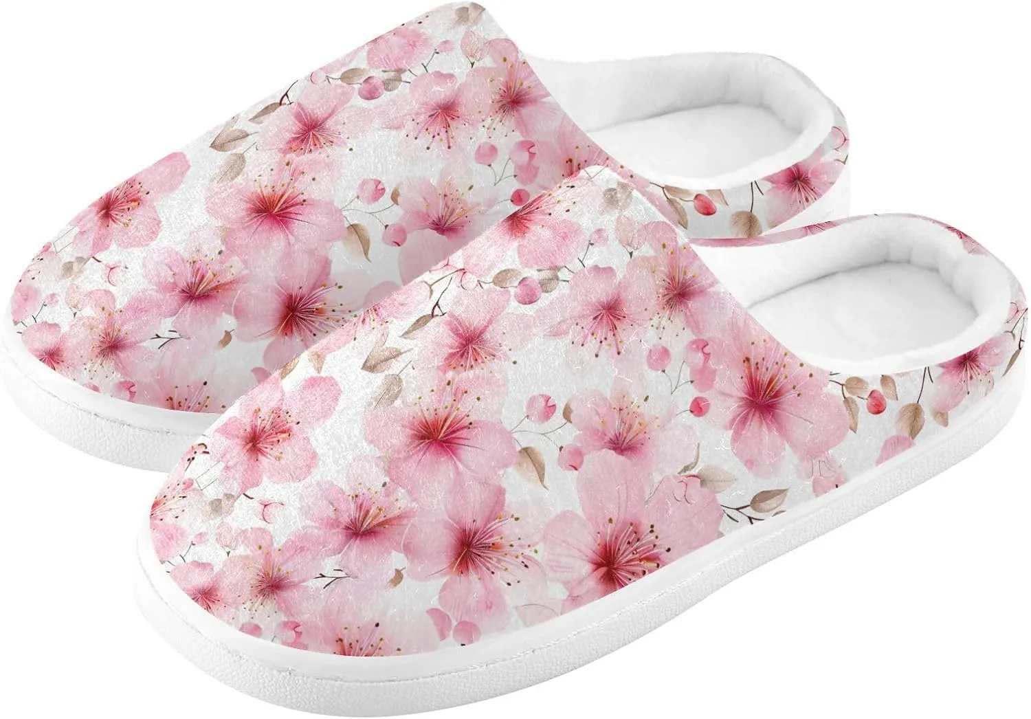 Womens Men's Cherry Blossom Flower Slippers,Memory Foam Slippers for Home,Bedroom Slippers Fluffy Fuzzy Slippers House Shoes for Women Men 21343598
