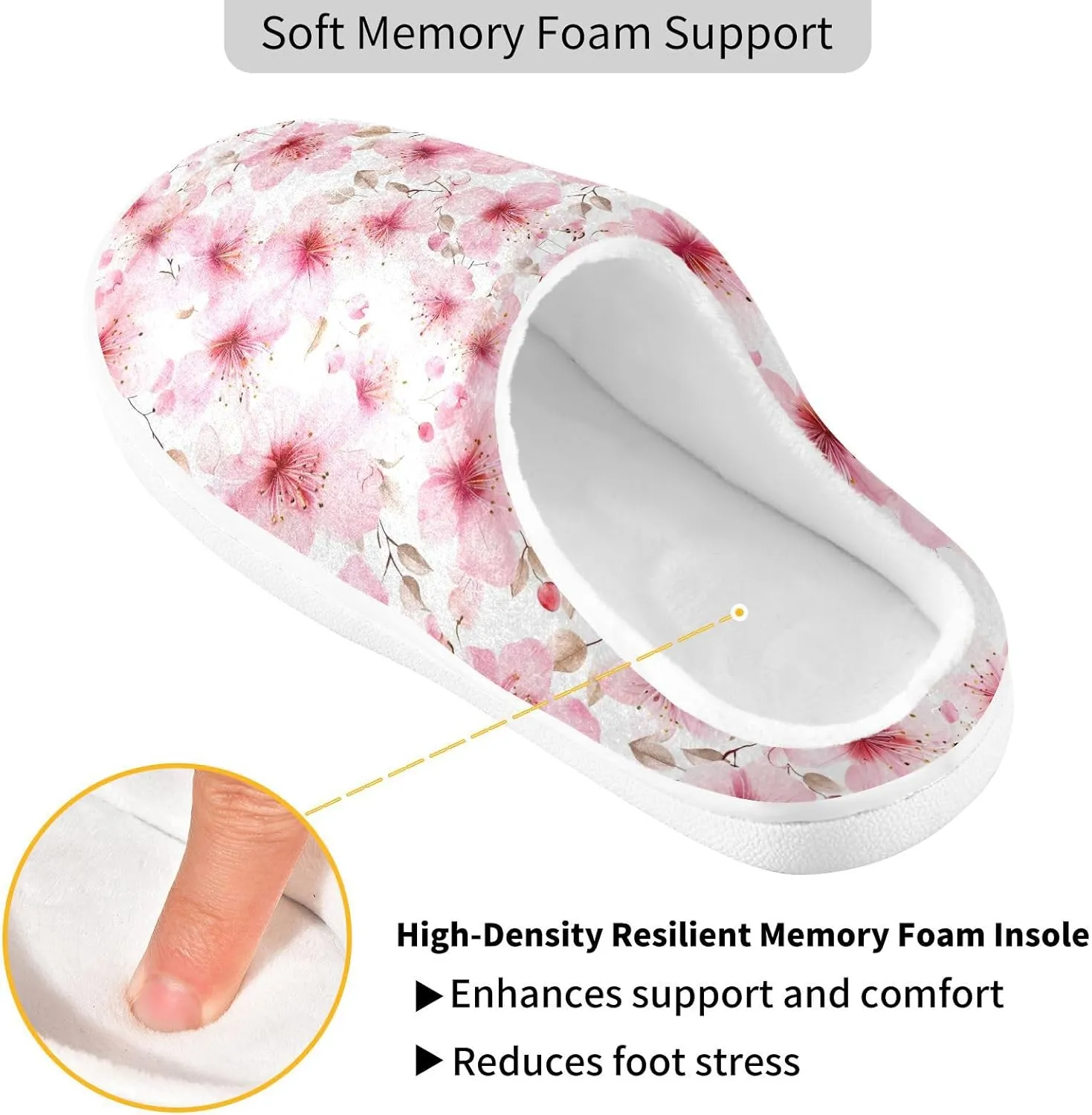 Womens Men's Cherry Blossom Flower Slippers,Memory Foam Slippers for Home,Bedroom Slippers Fluffy Fuzzy Slippers House Shoes for Women Men 21343598