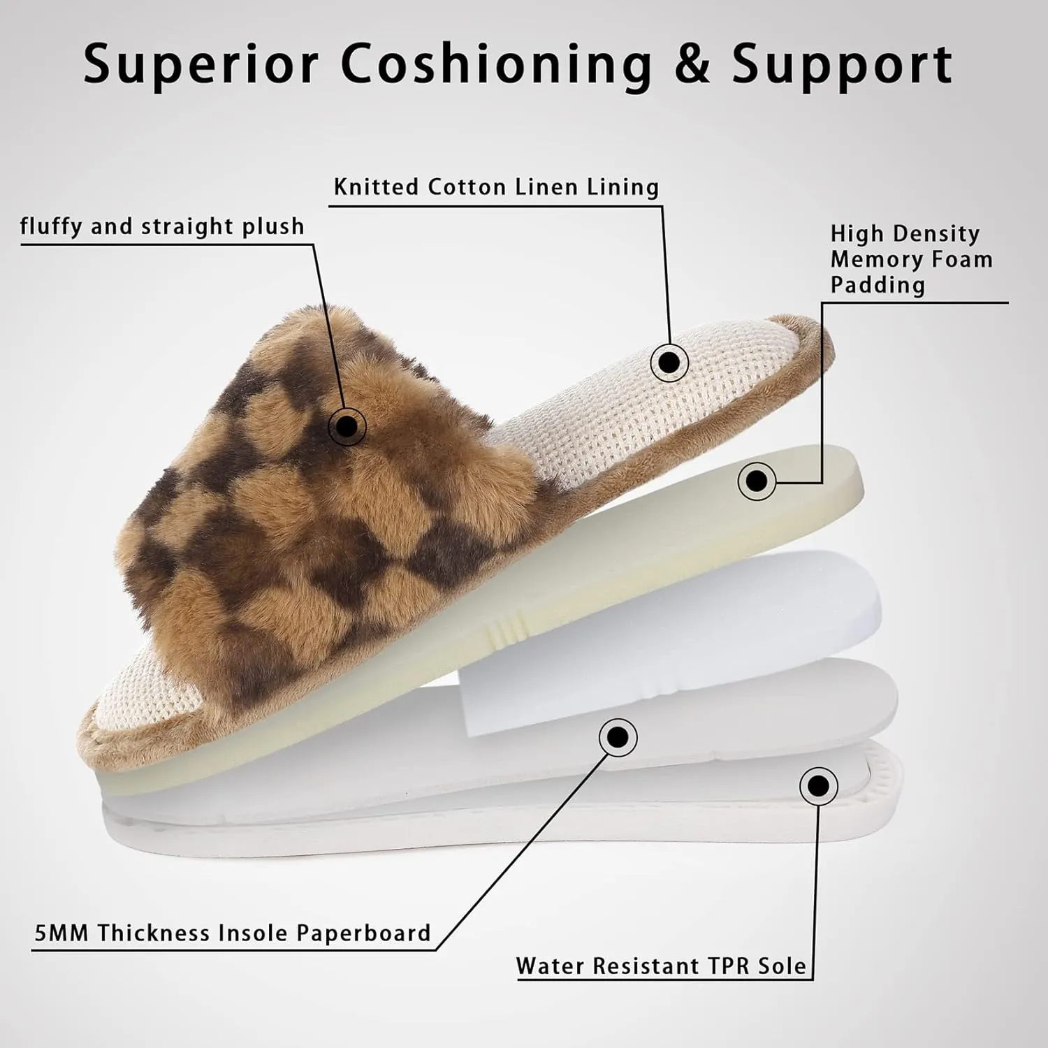 Women's Open Toe Slipper, Kakhi, 10