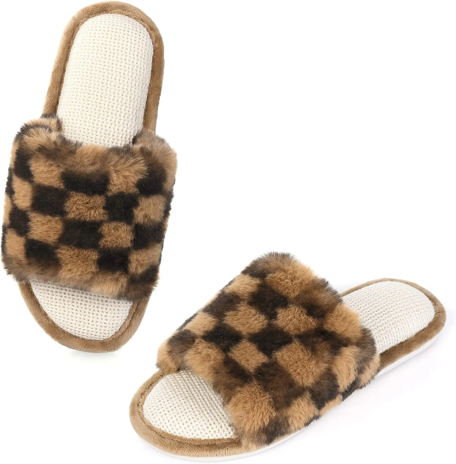 Women's Open Toe Slipper, Kakhi, 10