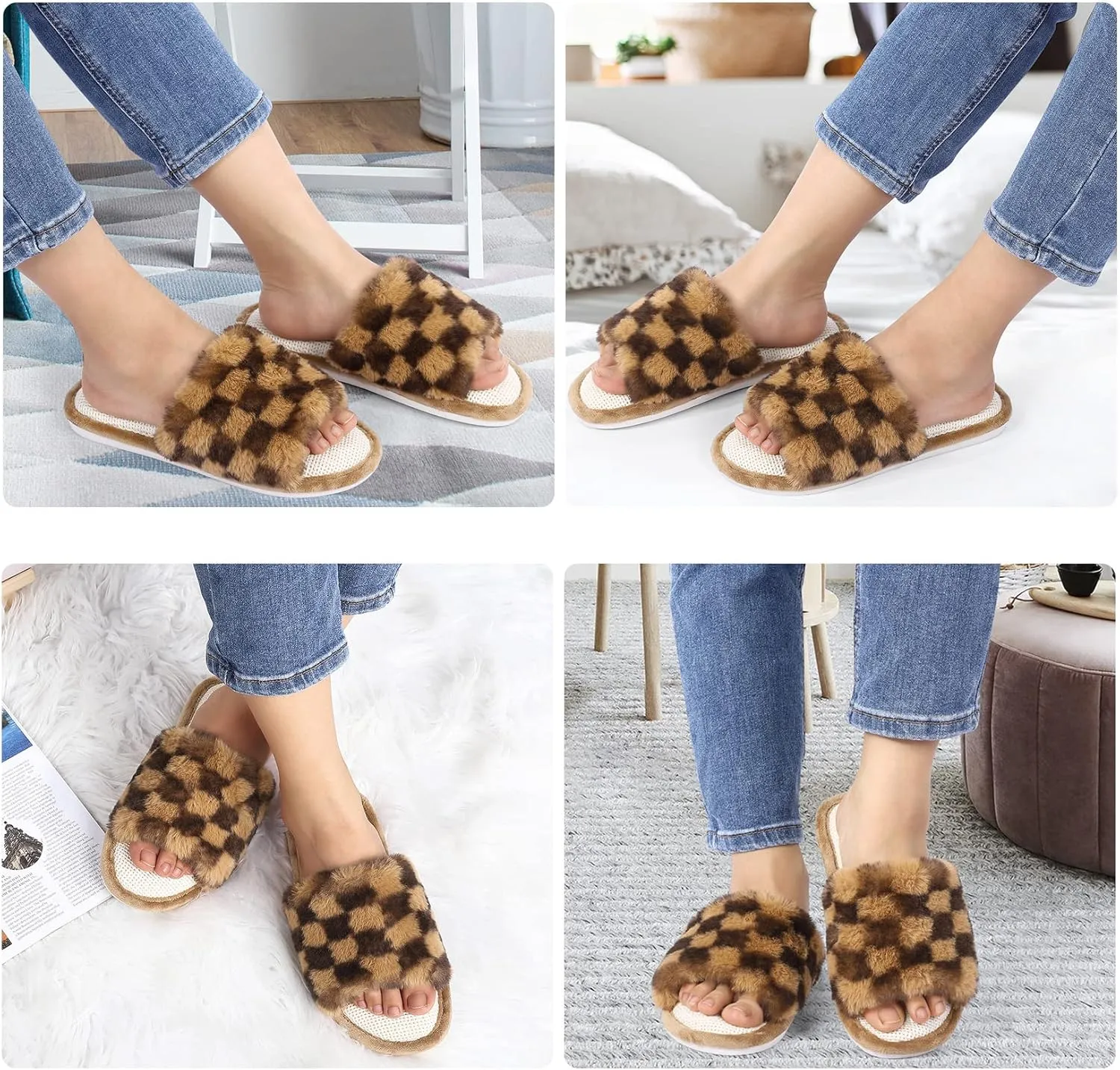 Women's Open Toe Slipper, Kakhi, 10