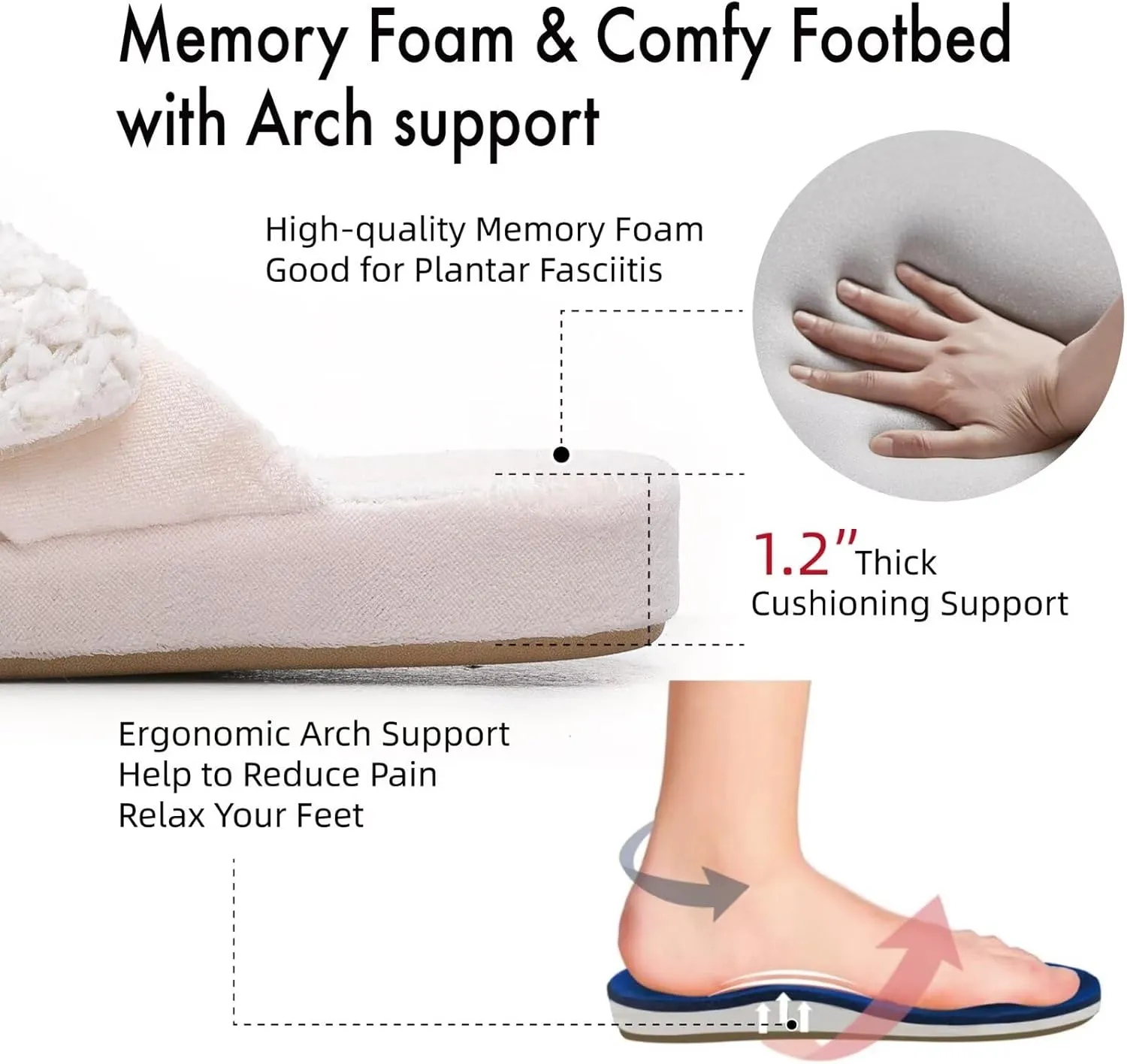 Women's Orthotic Slippers with Arch Support Adjustable Orthopedic Slipper Memory Foam Ladies House Shoes Indoor Slip On for Plantar Fasciitis