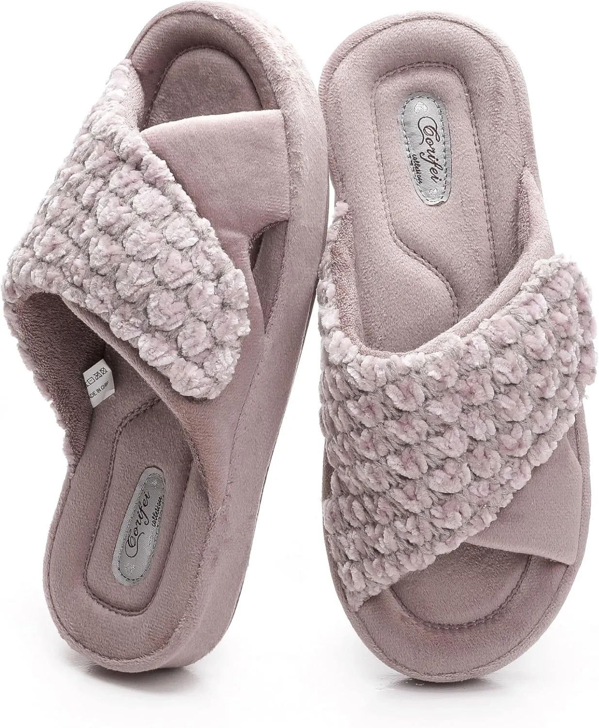 Women's Orthotic Slippers with Arch Support Adjustable Orthopedic Slipper Memory Foam Ladies House Shoes Indoor Slip On for Plantar Fasciitis