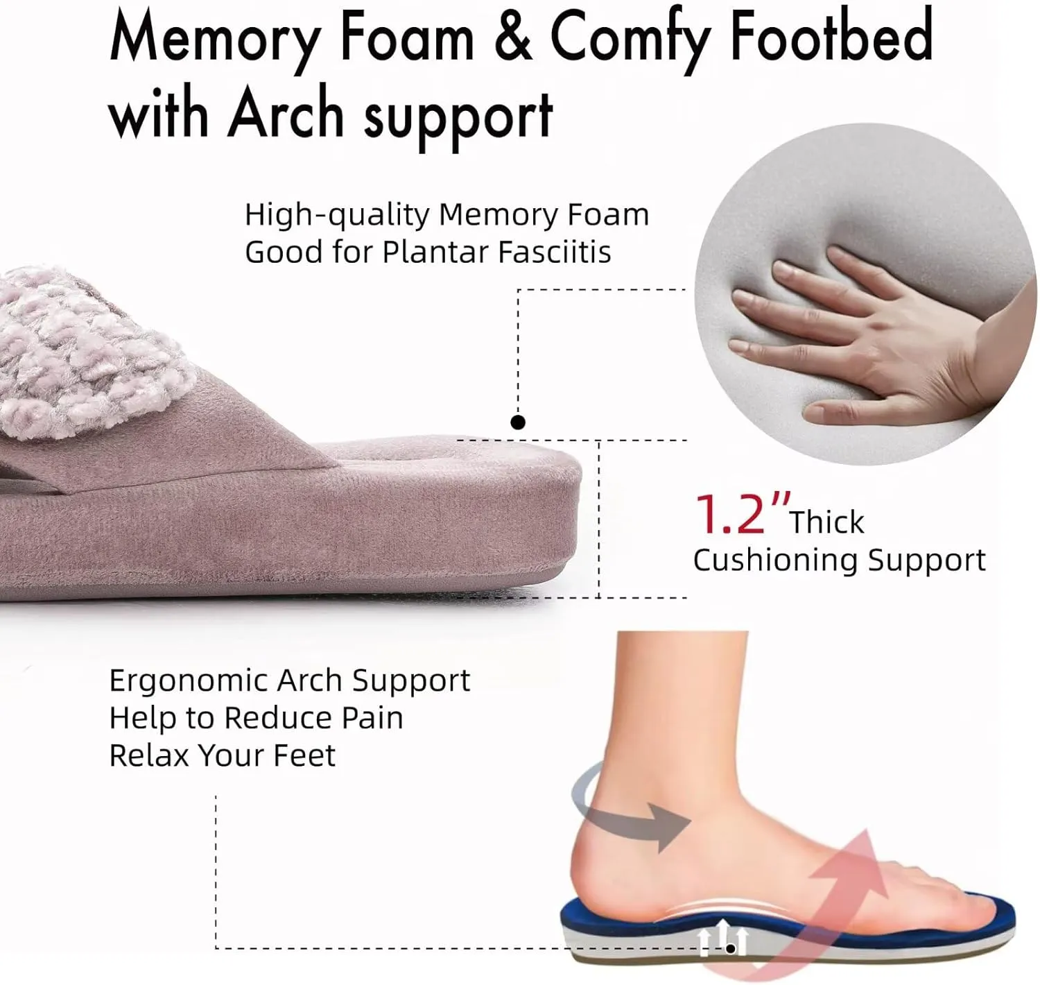 Women's Orthotic Slippers with Arch Support Adjustable Orthopedic Slipper Memory Foam Ladies House Shoes Indoor Slip On for Plantar Fasciitis
