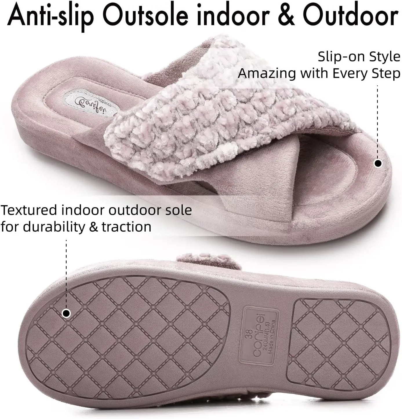 Women's Orthotic Slippers with Arch Support Adjustable Orthopedic Slipper Memory Foam Ladies House Shoes Indoor Slip On for Plantar Fasciitis