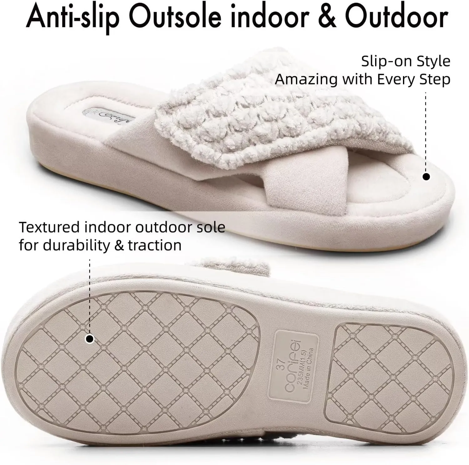 Women's Orthotic Slippers with Arch Support Adjustable Orthopedic Slipper Memory Foam Ladies House Shoes Indoor Slip On for Plantar Fasciitis