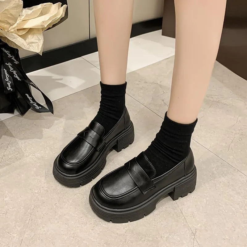 Women's Platform Oxfords - Comfortable Chunky Low Heel, All Seasons, Casual Attire Footwear