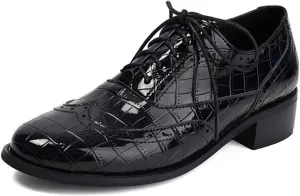 Women's Print Leather Low Heel Brogue Oxford Shoes Fashion Wingtip Comfort Non Slip Lace Up Block Heel Dress Shoes for Business Evening Dating
