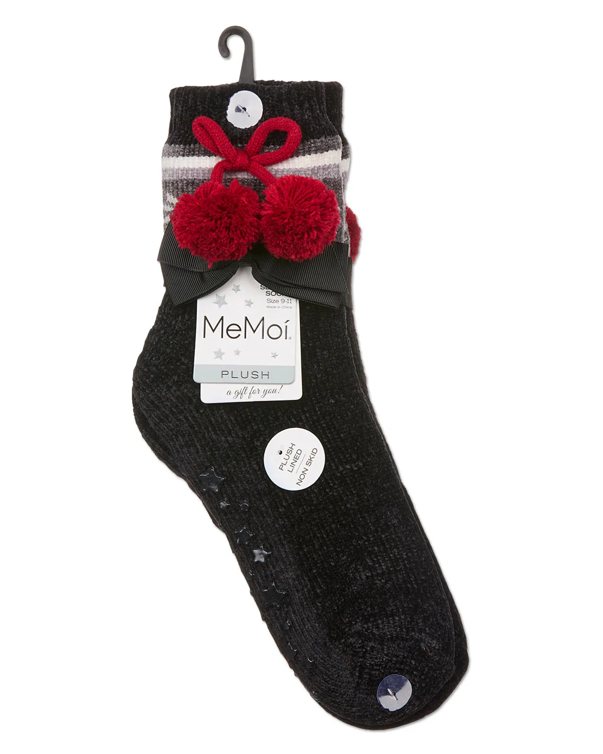Women's Snowflake Pom Pom Plush-Lined Slipper Socks
