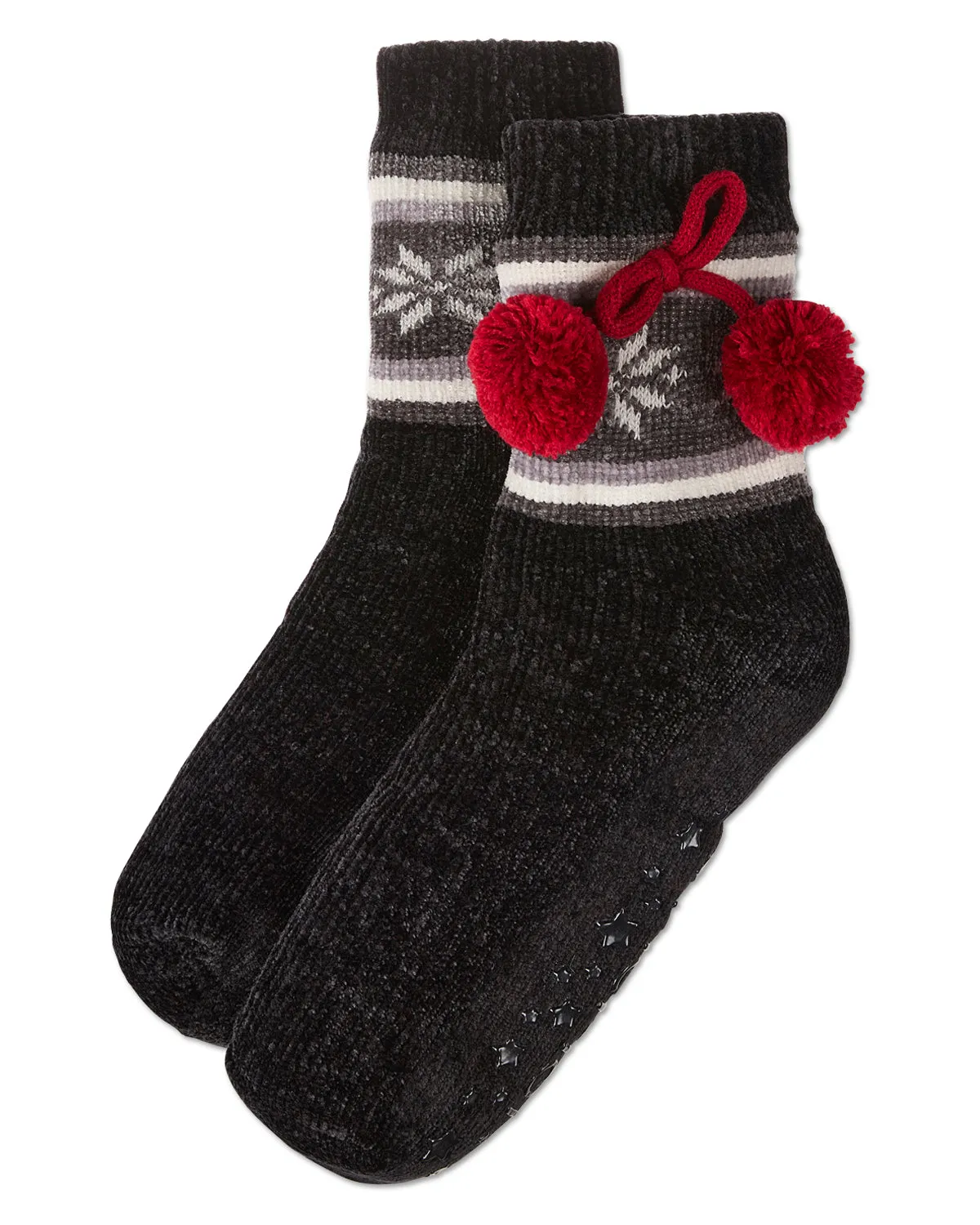 Women's Snowflake Pom Pom Plush-Lined Slipper Socks