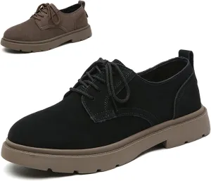 Women's Suede Lace up Platform Vintage Oxfords Comfortable Round Toe Non Slip Lug Sole Work Business Dress Shoes for Office Outdoor Traveling