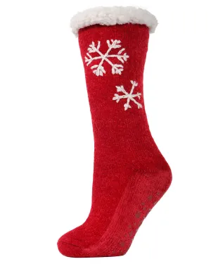 Women's Sweet Snowflake Tufted Top Plush Lined Slipper Socks
