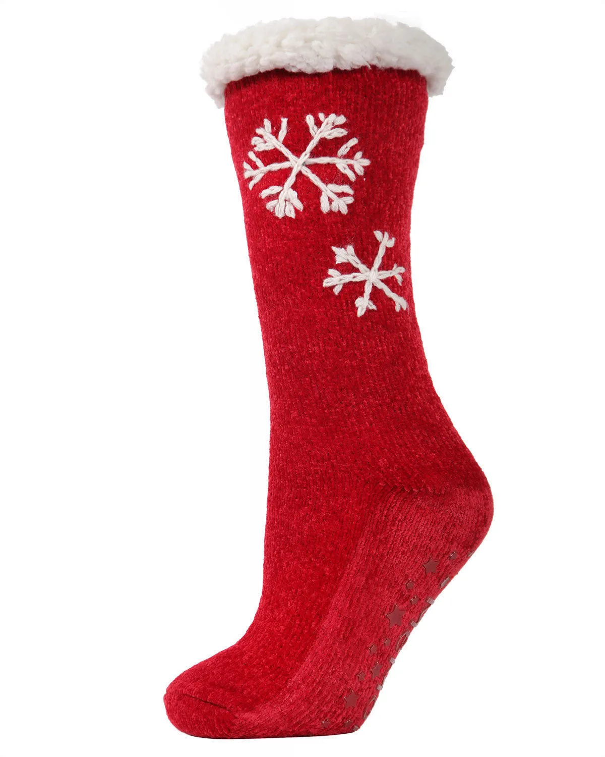 Women's Sweet Snowflake Tufted Top Plush Lined Slipper Socks