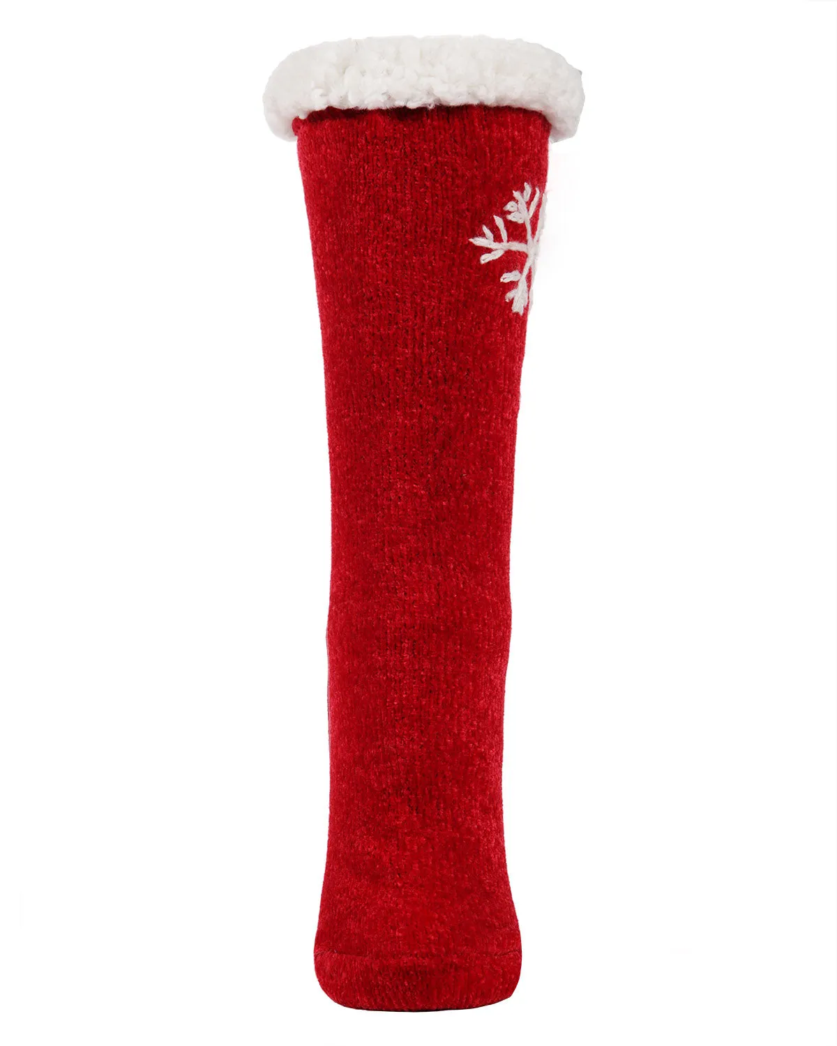 Women's Sweet Snowflake Tufted Top Plush Lined Slipper Socks