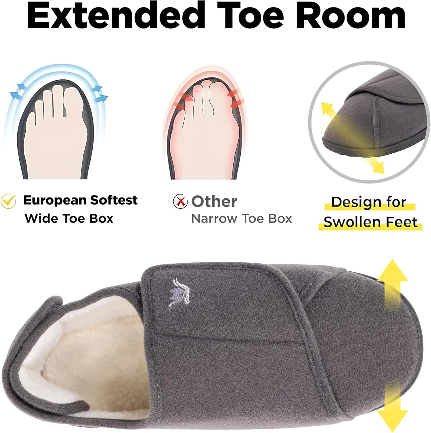 Women's Wide, Extra Wide 80-D Memory Foam Diabetic Slipper with Adjustable Closure Anti Slip Sole, Warm Plush Fleece Arthritis Edema Swollen Diabetic House Shoes