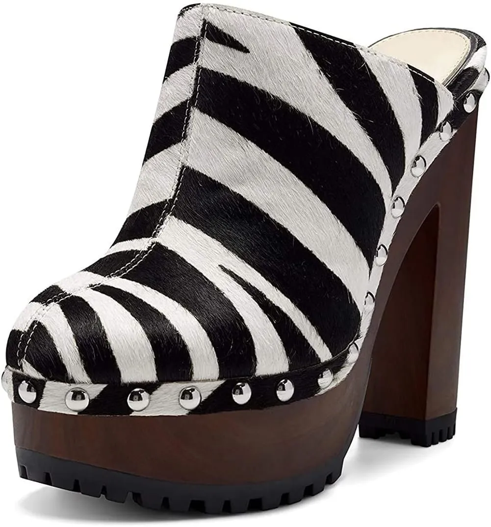 XYD Cork Platform Super High Heels Mules for Women Chunky Block Studded Closed Round Toe Slides Sandals Backless Fashion Dress Club Shoes