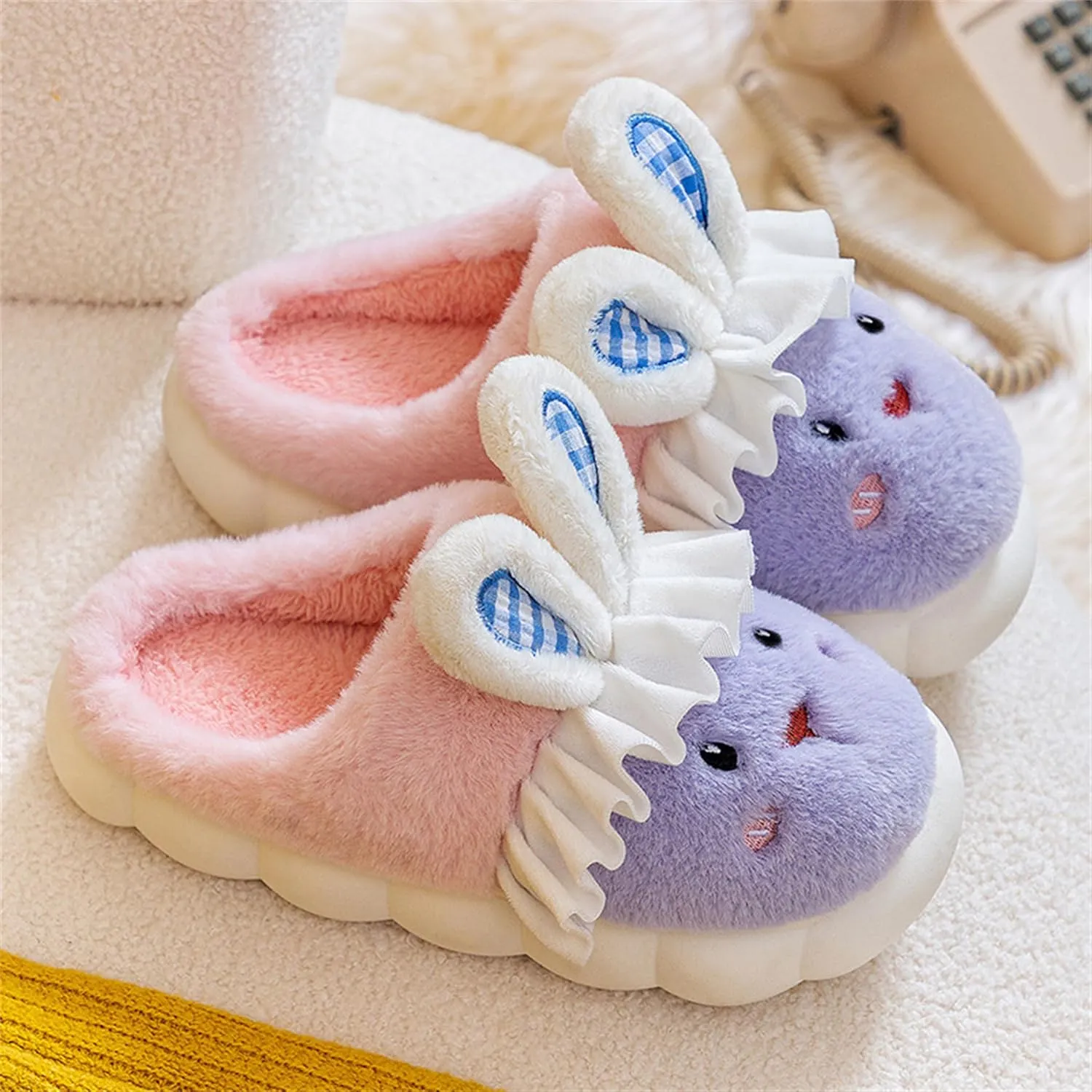 YILANLAN Bunny Slippers for Women Cute Cozy Animal Rabbit Slippers Fuzzy Warm Winter Cotton slipper Indoor House Slippers