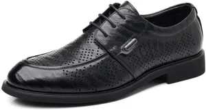 YZABEL Men's Leather Lace-Up Business Shoes, Summer Breathable Hollow Oxfords Dress Shoes, Rubber Non-Slip for Formal and Everyday Wear