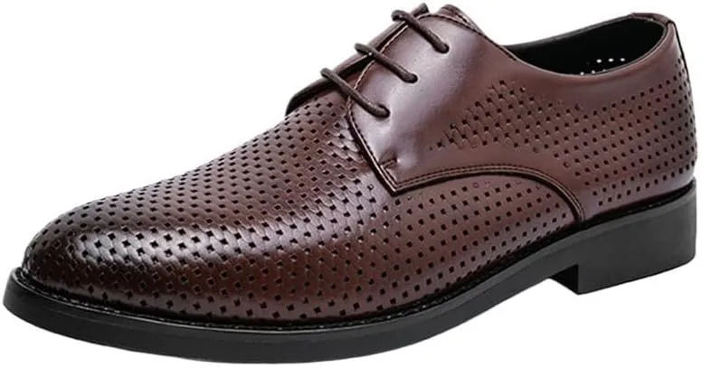 YZABEL Men's Pointed Toe Business Casual Dress Shoes, Stylish Lace-Up Breathable Hollow Oxfords Shoes, Rubber Non-Slip for Formal and Everyday Wear