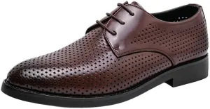 YZABEL Men's Pointed Toe Business Casual Dress Shoes, Stylish Lace-Up Breathable Hollow Oxfords Shoes, Rubber Non-Slip for Formal and Everyday Wear