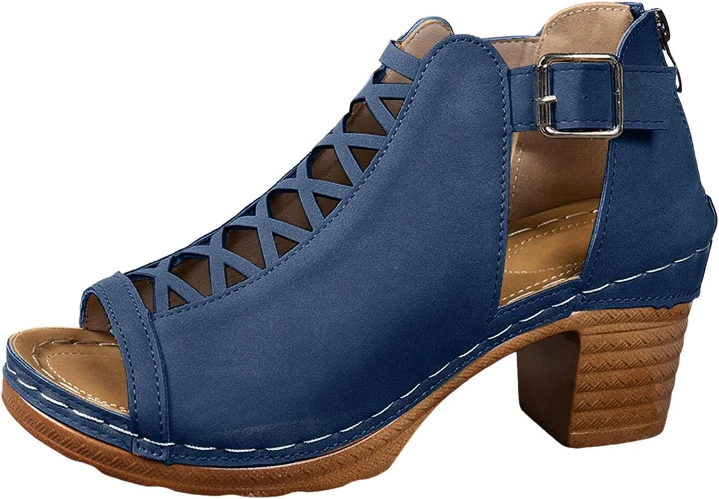 ZSpzx Block Heels Sandals for Women 2025 Peep Toe Lace Up Sandal Adjustable Strappy Chunky Heel Slingback Hollow Out Comfortable Cushion Footbed Recovery Orthopedic Casual Shoes for Outdoor Indoor
