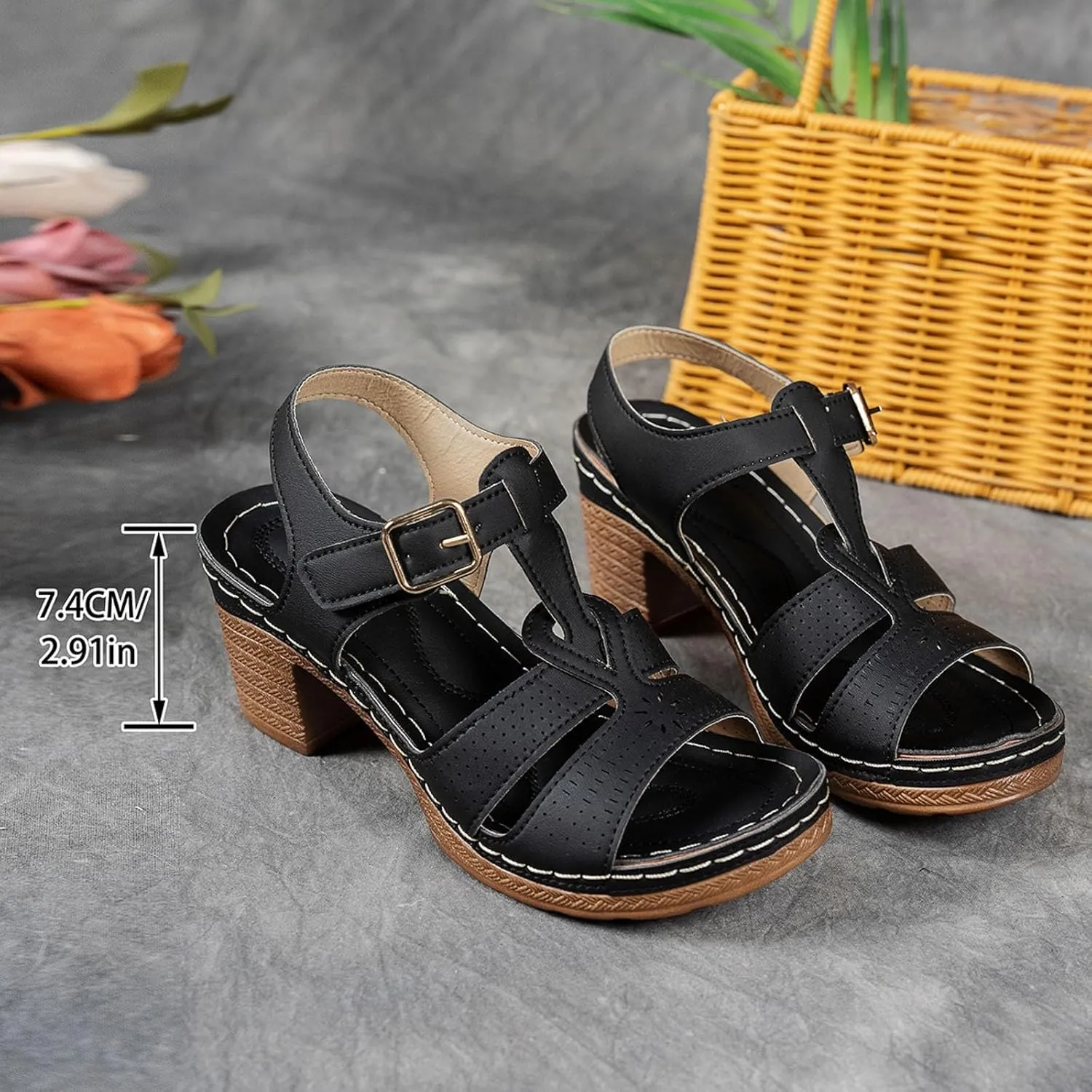 ZSpzx Chunky Heels Sandals for Women 2025 Peep Toe T-strap Strappy Cutout Block Sandal Ladies Cushion Footbed Recovery Orthopedic Casual Slingback Comfortable Shoes for Daily Wear Outdoor Indoor